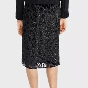 J Crew Burnout sparkle velvet black Leopard slip Skirt Sz 4